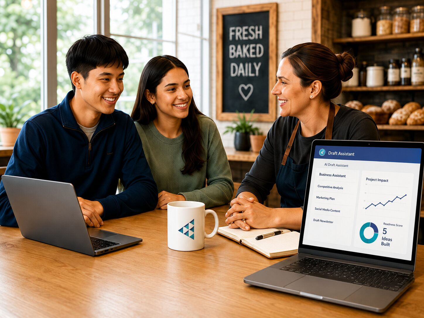 Students consulting with a local small business representative